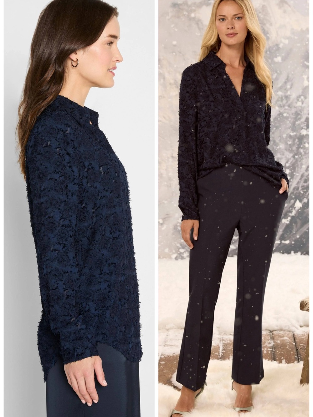 Nic + Zoe Any Occasion Clipped Jacquard  Blouse in Dark Indigo SP NWOT